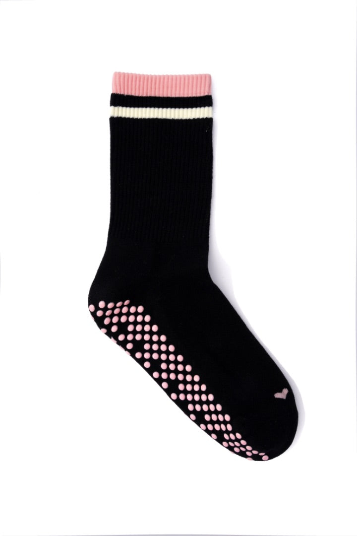 Lower Calf Non Slip Grip Socks - Classic Black Pink
