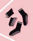 Lower Calf Non Slip Grip Socks - Classic Black Pink