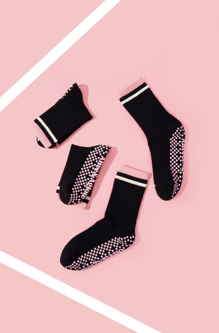 Lower Calf Non Slip Grip Socks - Classic Black Pink